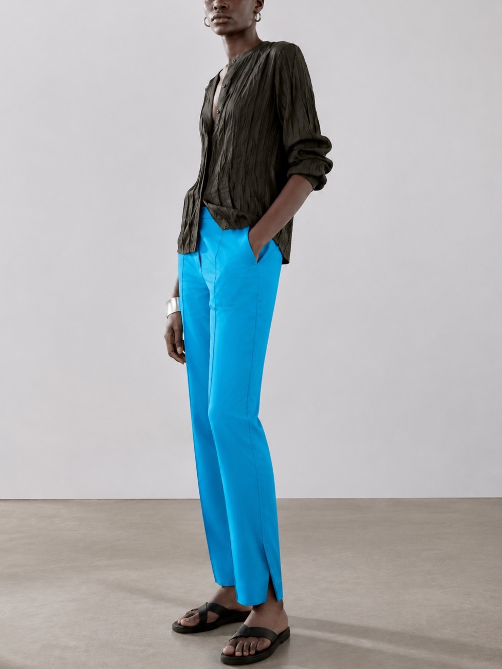Rosie Assoulin Aqua Blue Taffeta High Waist Tailored Trousers/turquoise pants